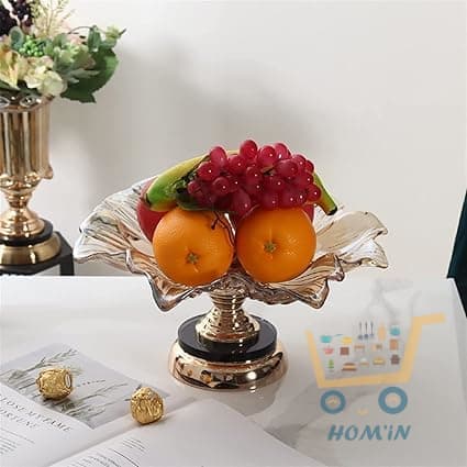 Coupe à fruits décorative en verre et métal doré