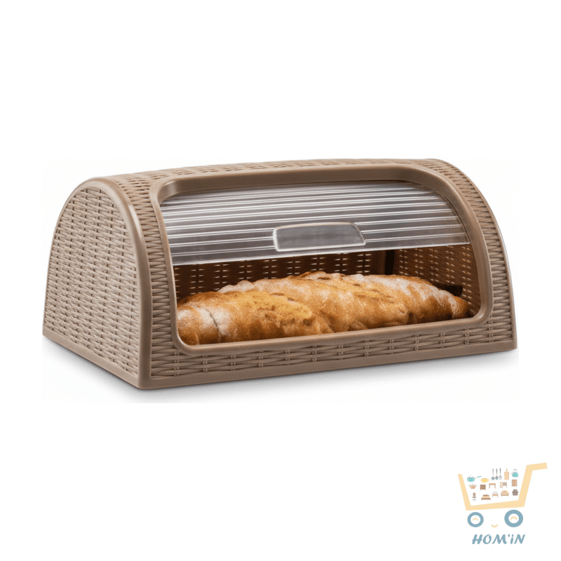 Boîte à Pain Rétro Style Rotin – Conserve la Fraîcheur | Porte Coulissante | Design Beige
