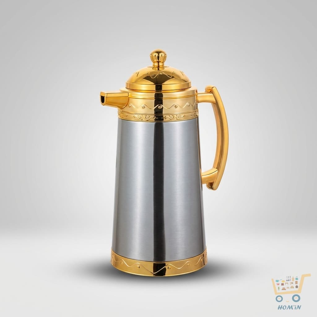 Carafe Isotherme Élégante 1L en Acier Inoxydable et Finitions Dorées